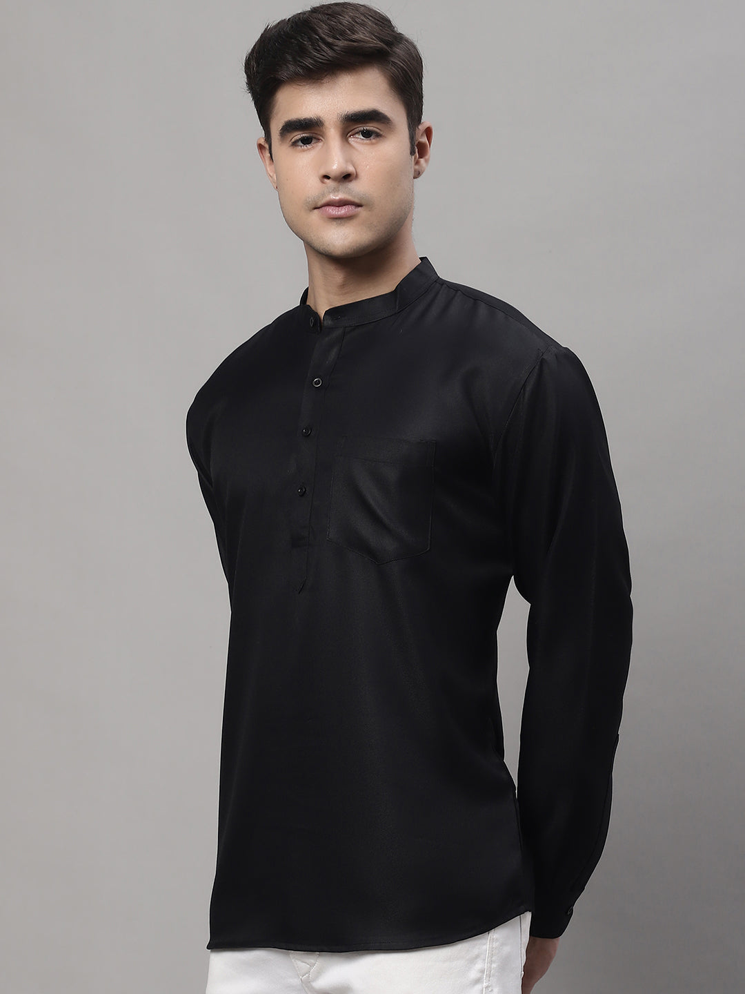 Jompers Men's Black Solid Short Kurta