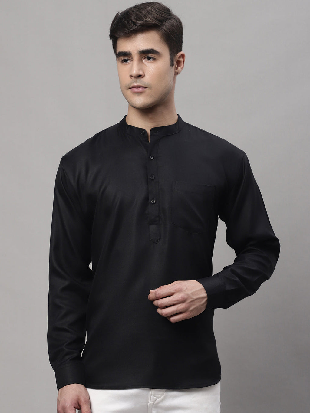 Jompers Men's Black Solid Short Kurta