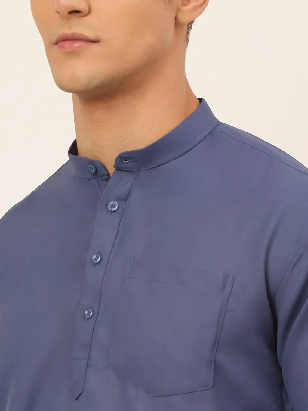 Jompers Men's Blue Solid Cotton Short Kurta