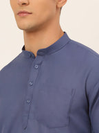 Jompers Men's Blue Solid Cotton Short Kurta