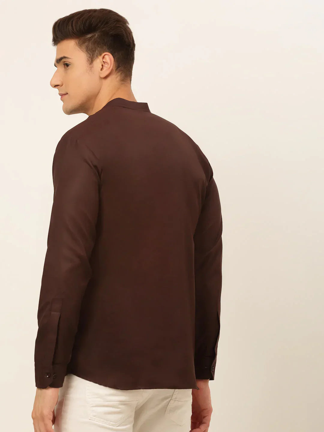 Jompers Men's Coffee Solid Cotton Short Kurta