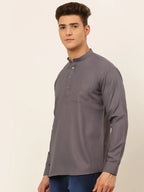 Jompers Men's Grey Solid Cotton Short Kurta