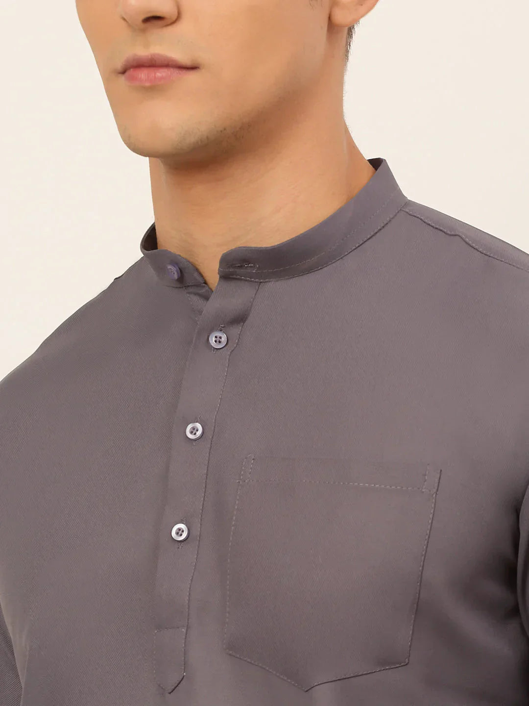 Jompers Men's Grey Solid Cotton Short Kurta