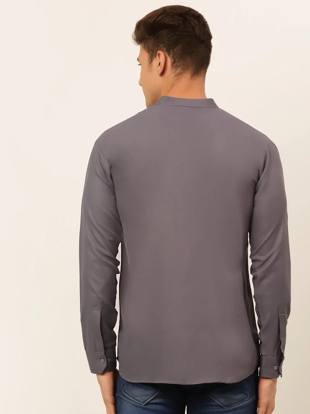 Jompers Men's Grey Solid Cotton Short Kurta