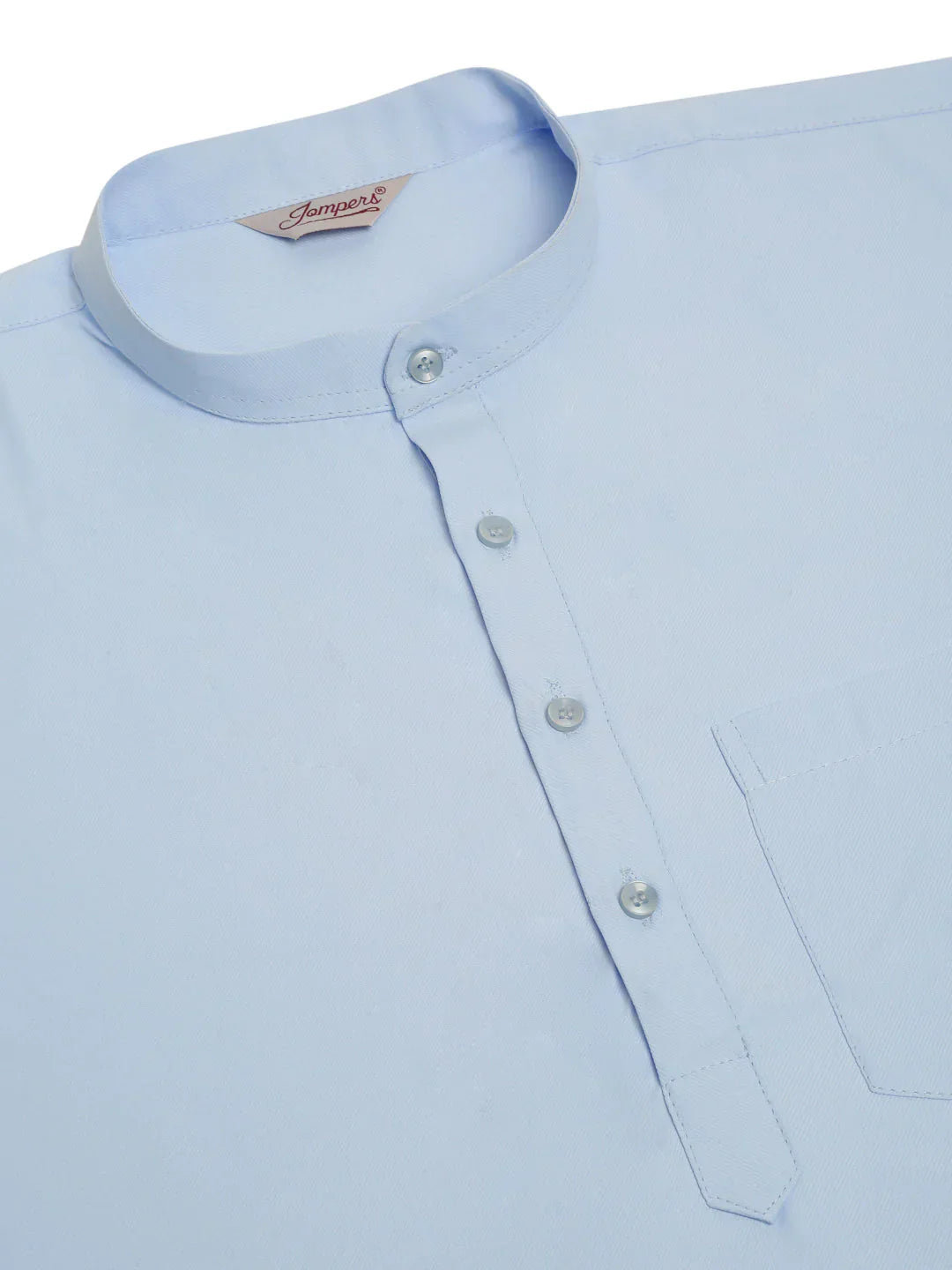 Jompers Men's Light-Blue Solid Cotton Short Kurta - Light-Blue
