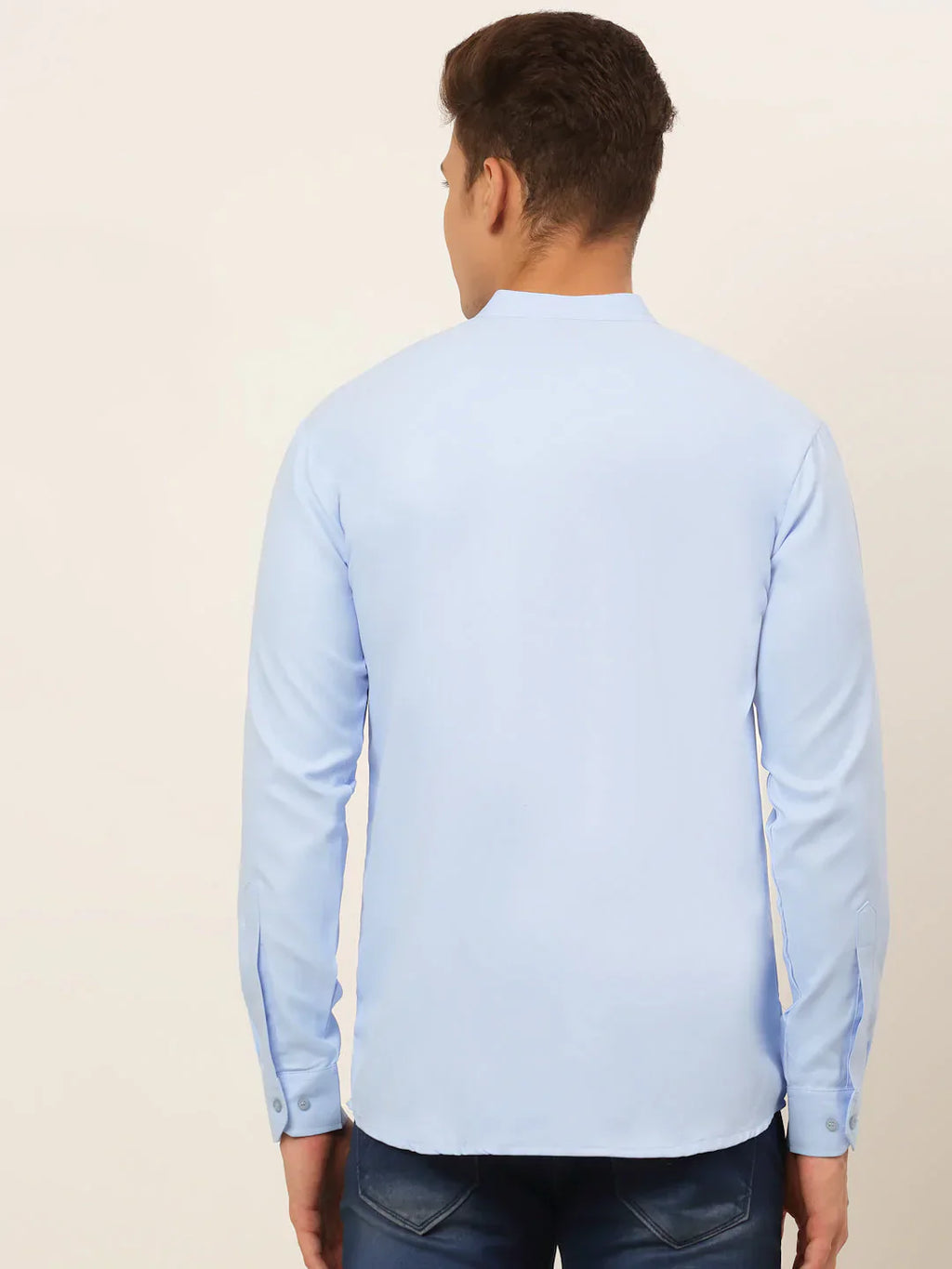 Jompers Men's Light-Blue Solid Cotton Short Kurta - Light-Blue