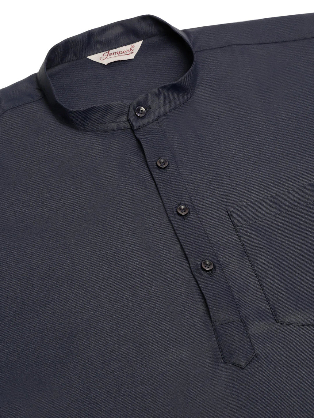 Jompers Men's Navy-Blue Solid Cotton Short Kurta - Navy Blue