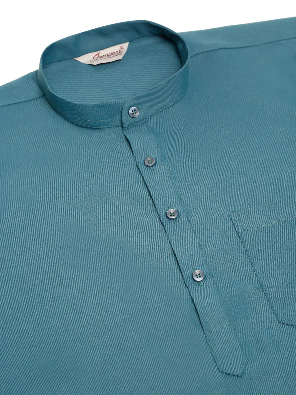 Jompers Men's Teal Blue Solid Cotton Short Kurta - Teal