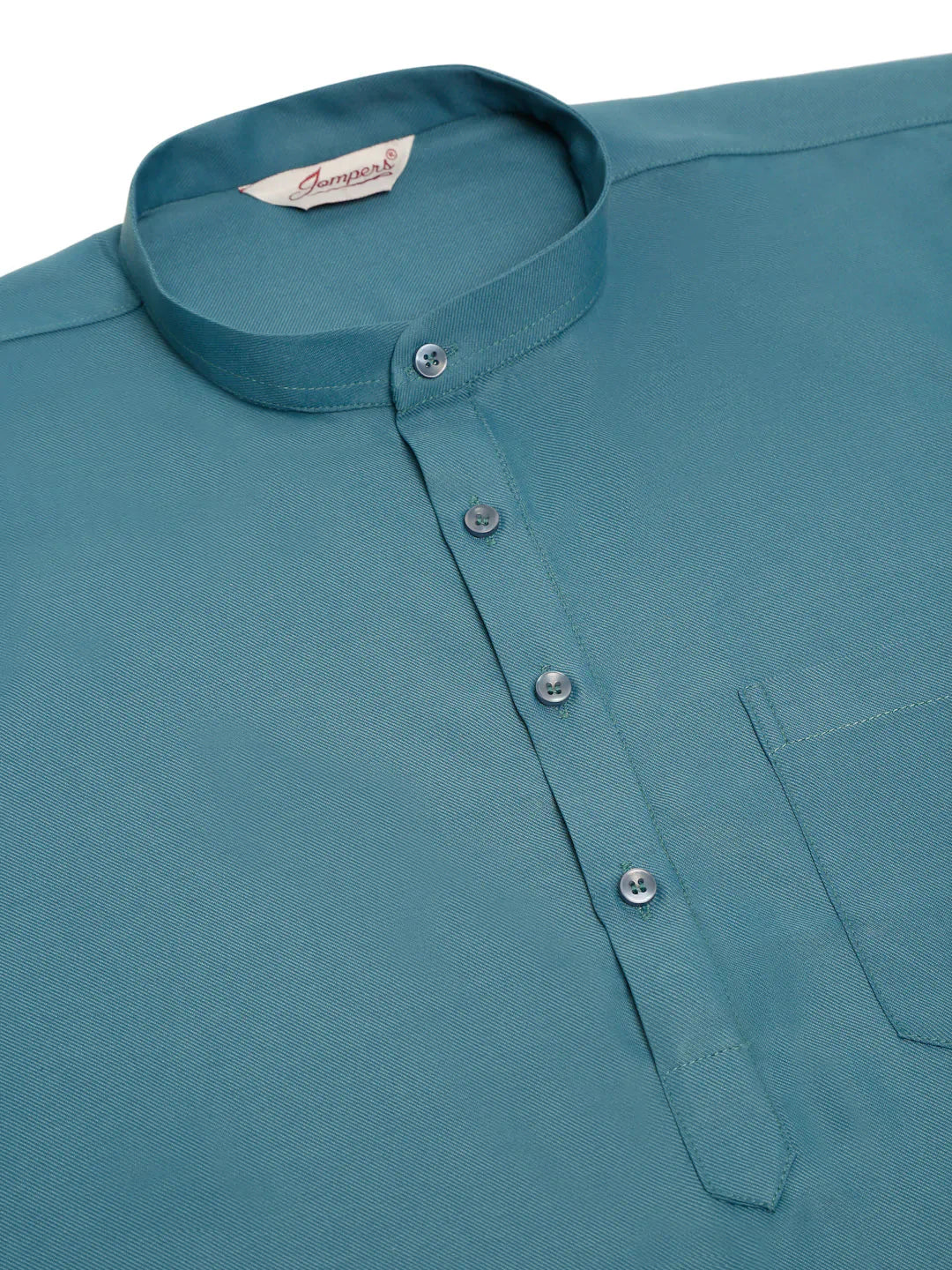 Jompers Men's Teal Blue Solid Cotton Short Kurta - Teal