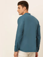 Jompers Men's Teal Blue Solid Cotton Short Kurta - Teal