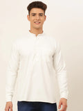 Jompers Men's White Solid Cotton Short Kurta - White