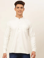 Jompers Men's White Solid Cotton Short Kurta - White