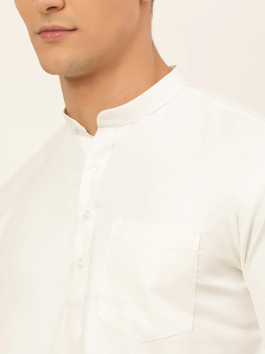 Jompers Men's White Solid Cotton Short Kurta - White