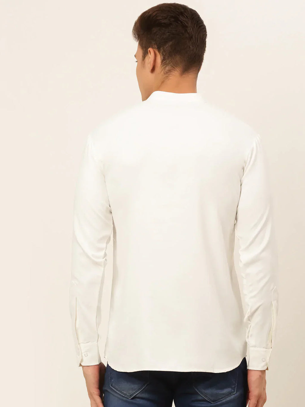 Jompers Men's White Solid Cotton Short Kurta - White