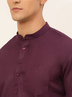 Jompers Men's Purple Solid Cotton Short Kurta - Wine