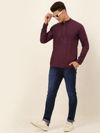 Jompers Men's Purple Solid Cotton Short Kurta - Wine