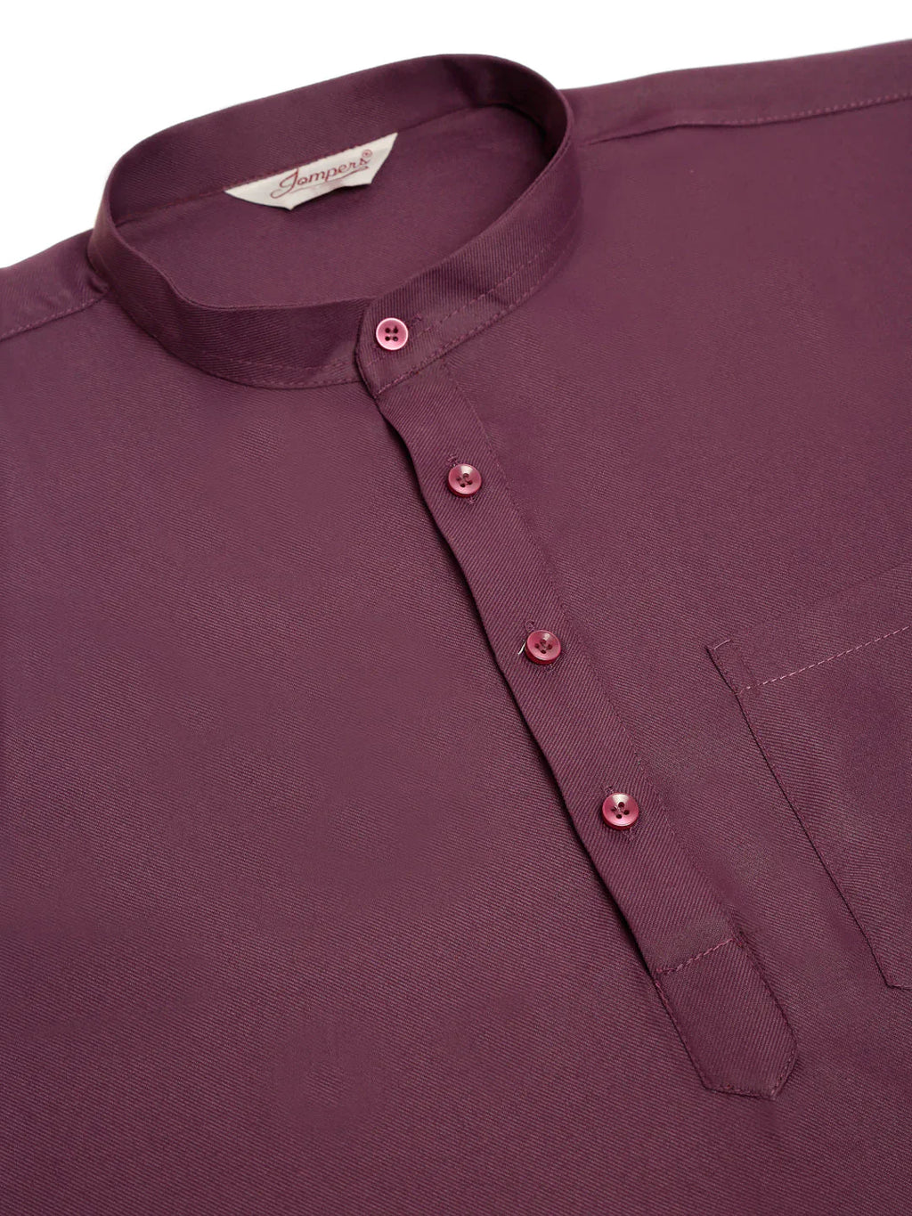 Jompers Men's Purple Solid Cotton Short Kurta - Wine