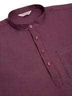 Jompers Men's Purple Solid Cotton Short Kurta - Wine