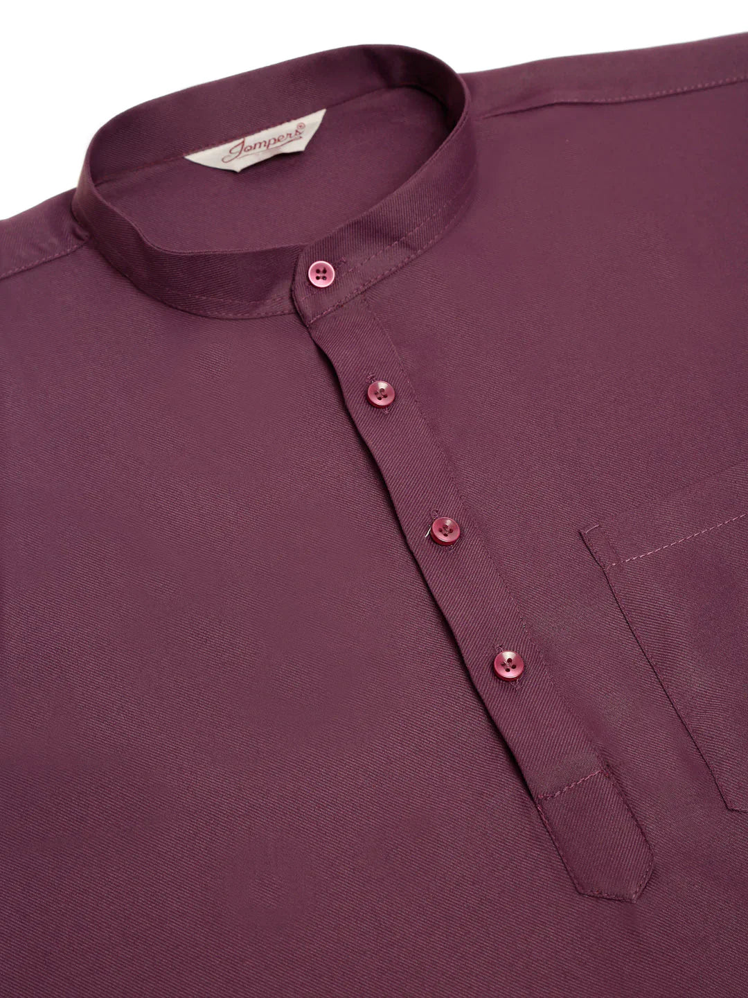 Jompers Men's Purple Solid Cotton Short Kurta - Wine