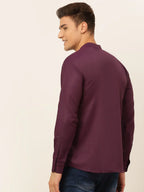 Jompers Men's Purple Solid Cotton Short Kurta - Wine