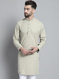 Jompers Men's Beige Chikankari Embroidered and Sequence Kurta Only