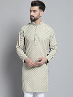 Jompers Men's Beige Chikankari Embroidered and Sequence Kurta Only