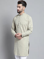 Jompers Men's Beige Chikankari Embroidered and Sequence Kurta Only