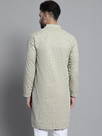 Jompers Men's Beige Chikankari Embroidered and Sequence Kurta Only