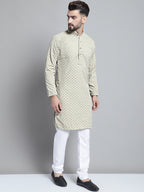 Jompers Men's Beige Chikankari Embroidered and Sequence Kurta Only
