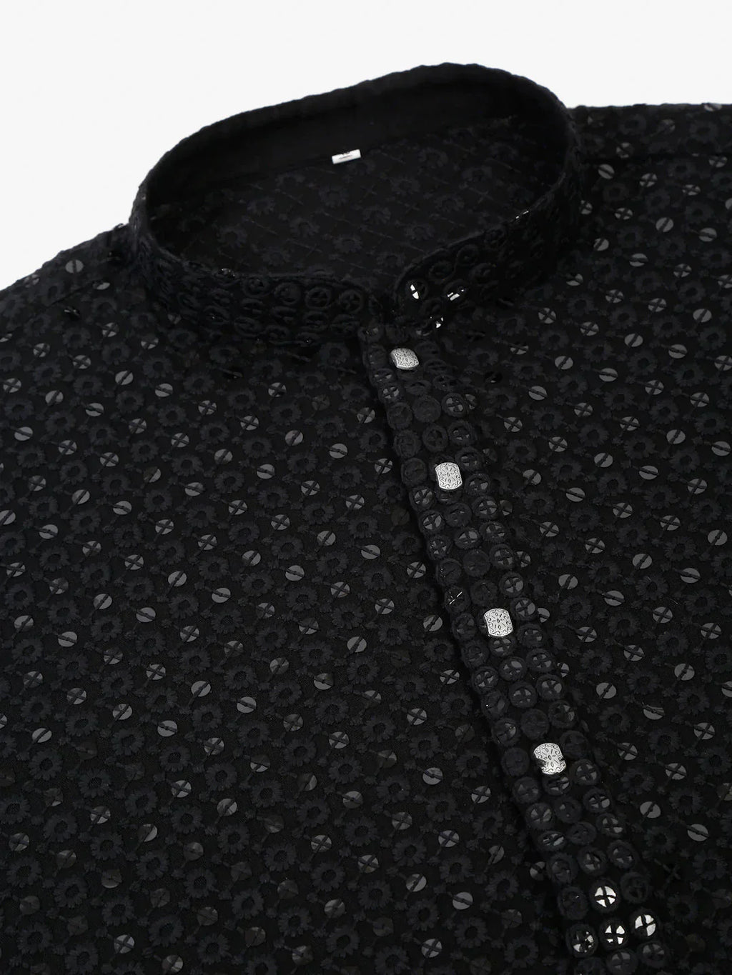 Jompers Men's Black Chikankari Embroidered and Sequence Kurta Only