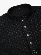 Jompers Men's Black Chikankari Embroidered and Sequence Kurta Only