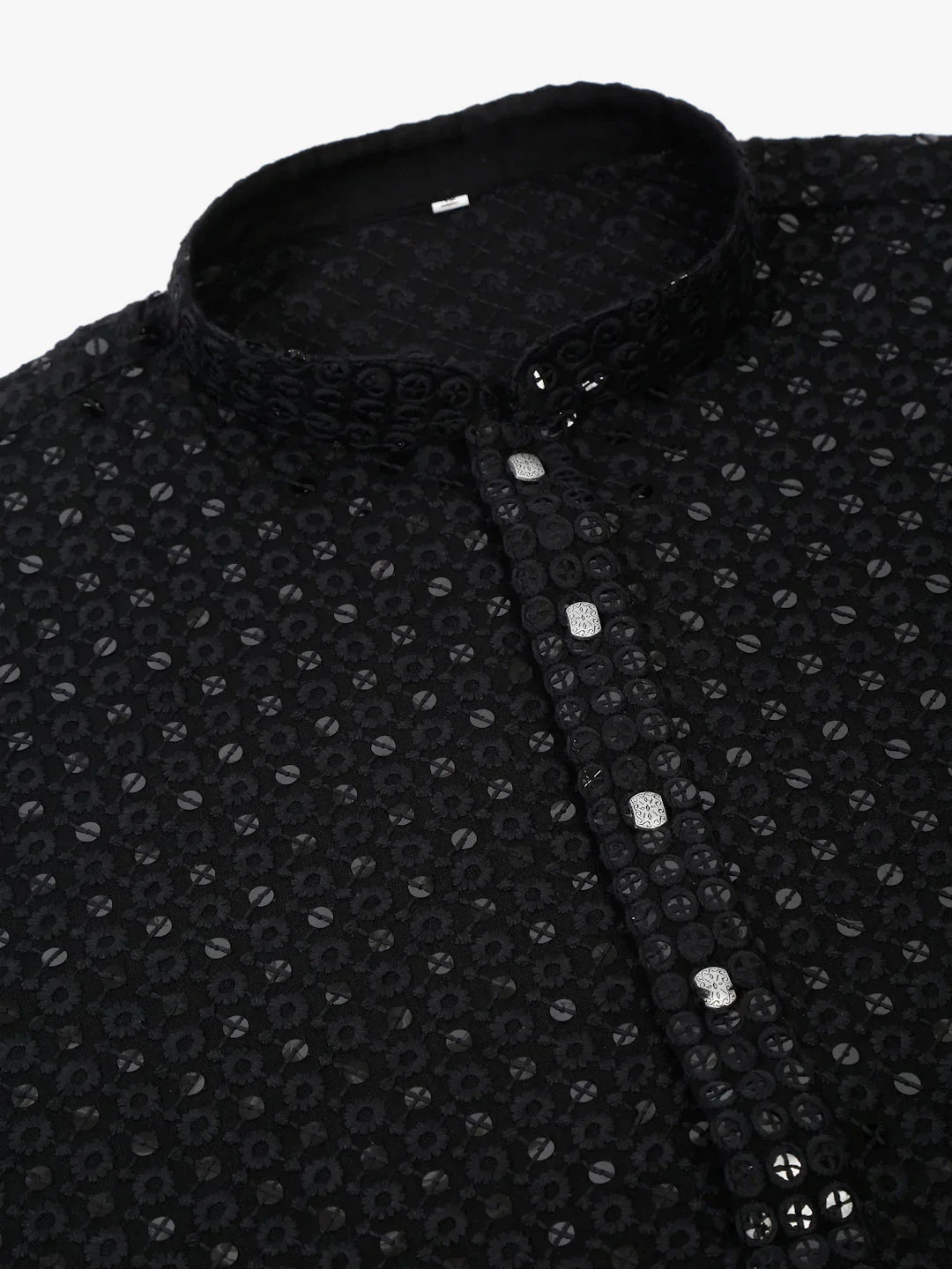 Jompers Men's Black Chikankari Embroidered and Sequence Kurta Only