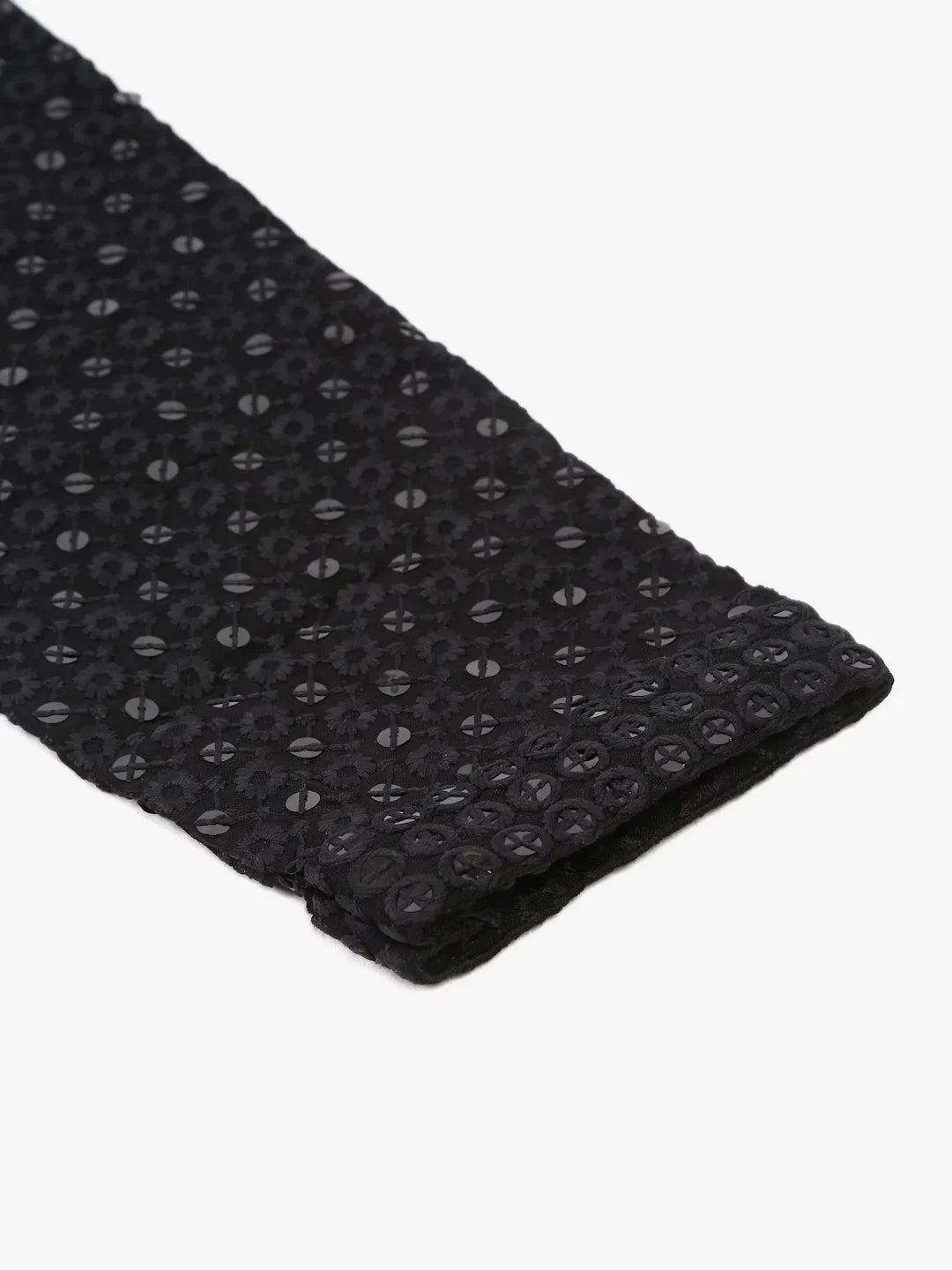 Jompers Men's Black Chikankari Embroidered and Sequence Kurta Only