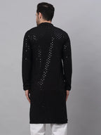 Jompers Men's Black Chikankari Embroidered and Sequence Kurta Only