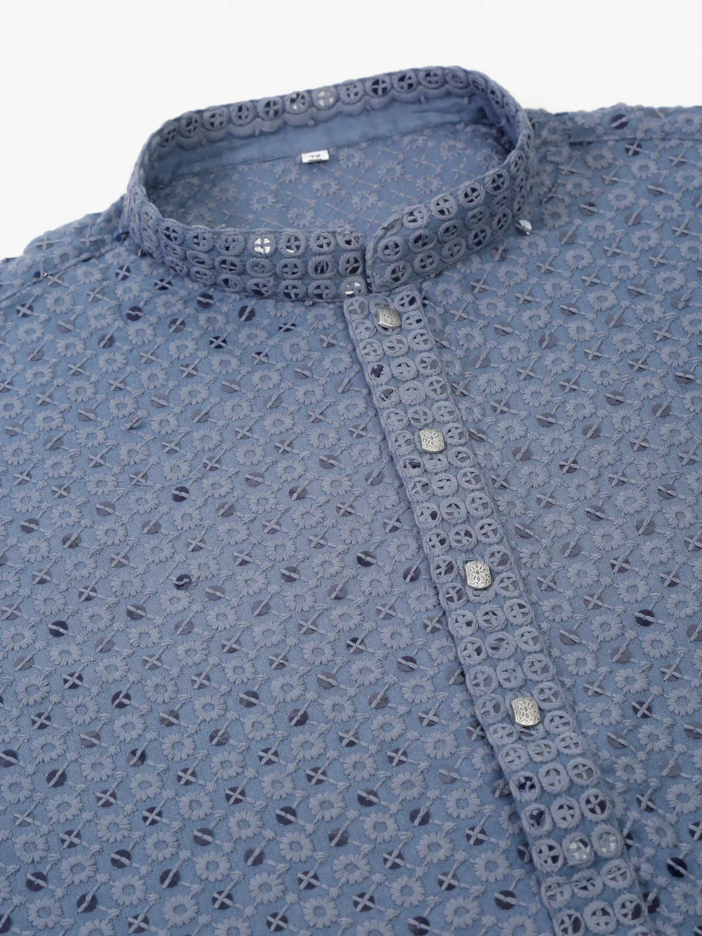 Jompers Men's Grey Chikankari Embroidered and Sequence Kurta Only