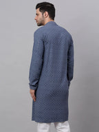 Jompers Men's Grey Chikankari Embroidered and Sequence Kurta Only