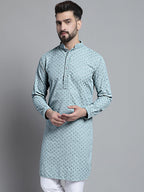 Jompers Men's Blue Chikankari Embroidered and Sequence Kurta Only