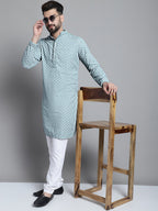 Jompers Men's Blue Chikankari Embroidered and Sequence Kurta Only