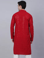 Jompers Men's Maroon Chikankari Embroidered and Sequence Kurta Only