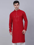 Jompers Men's Maroon Chikankari Embroidered and Sequence Kurta Only