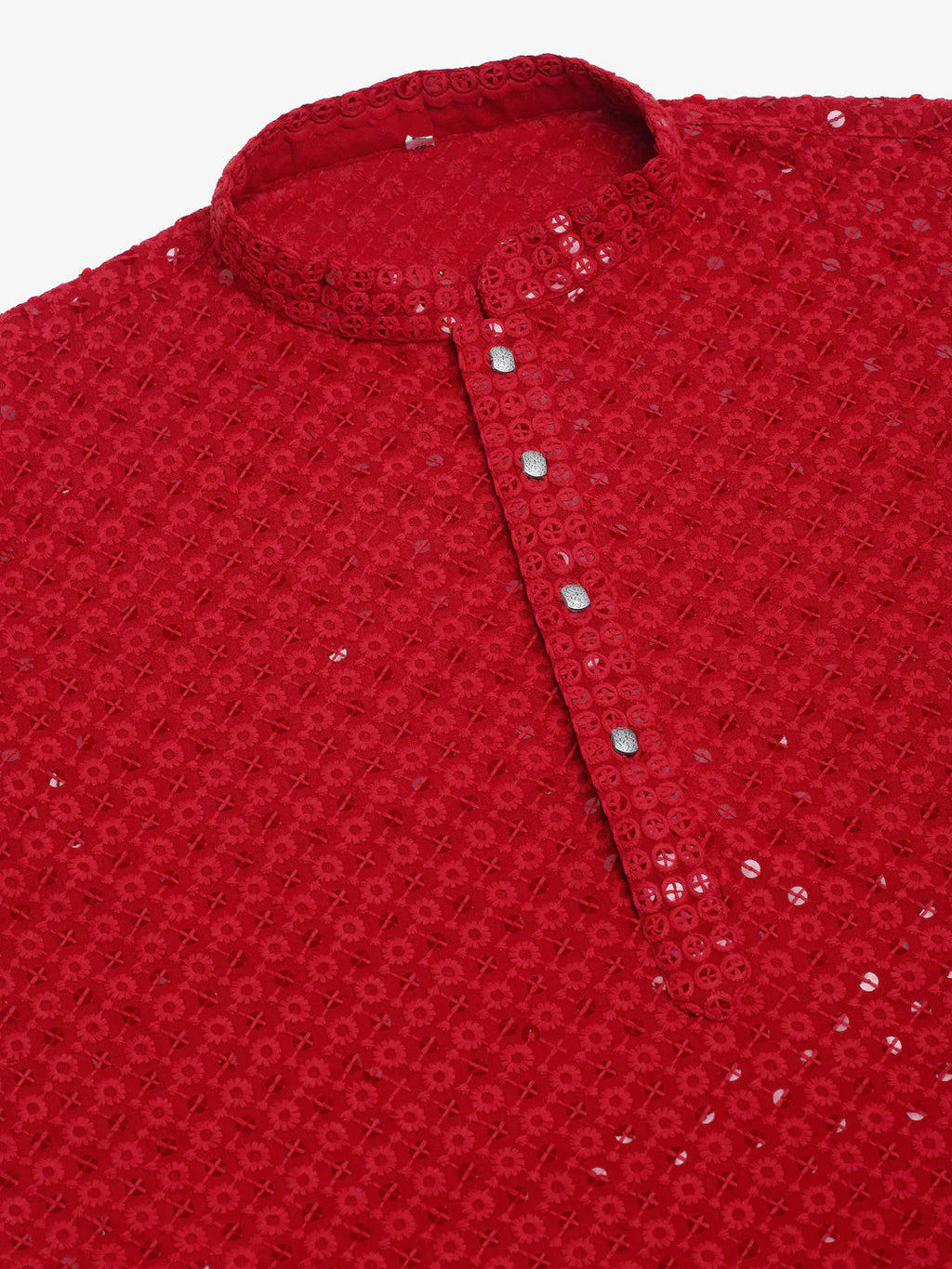 Jompers Men's Maroon Chikankari Embroidered and Sequence Kurta Only