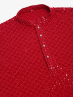 Jompers Men's Maroon Chikankari Embroidered and Sequence Kurta Only