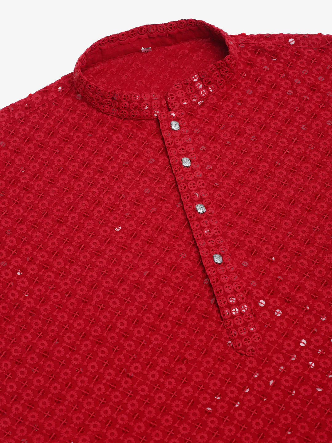 Jompers Men's Maroon Chikankari Embroidered and Sequence Kurta Only