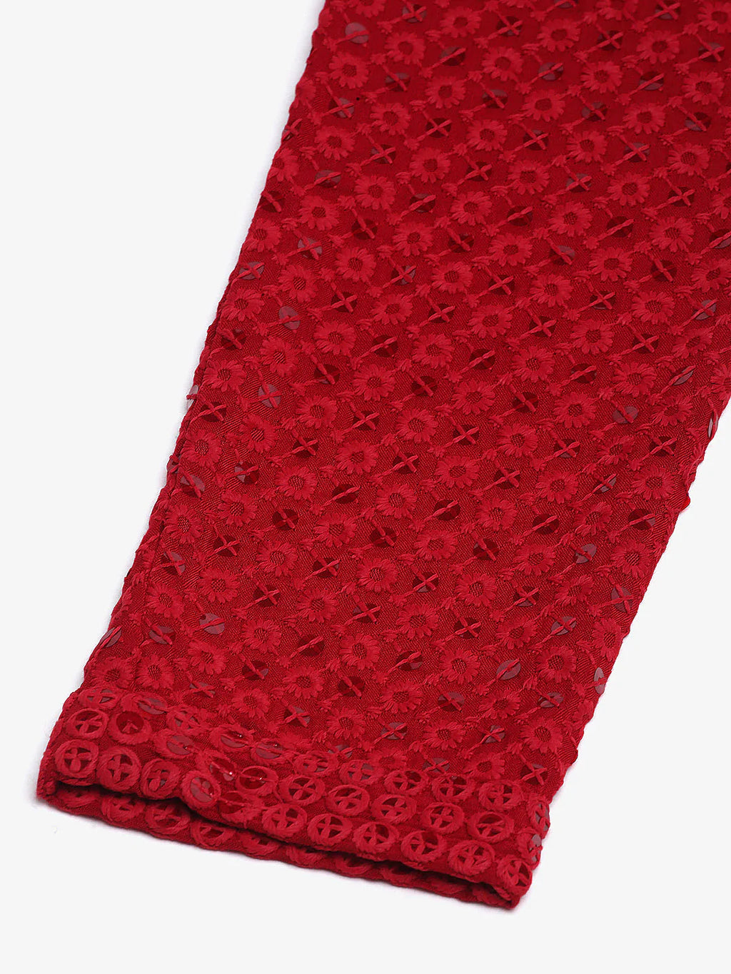 Jompers Men's Maroon Chikankari Embroidered and Sequence Kurta Only