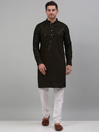 Jompers Men's Mehndi Green Chikankari Embroidered and Sequence Kurta Only