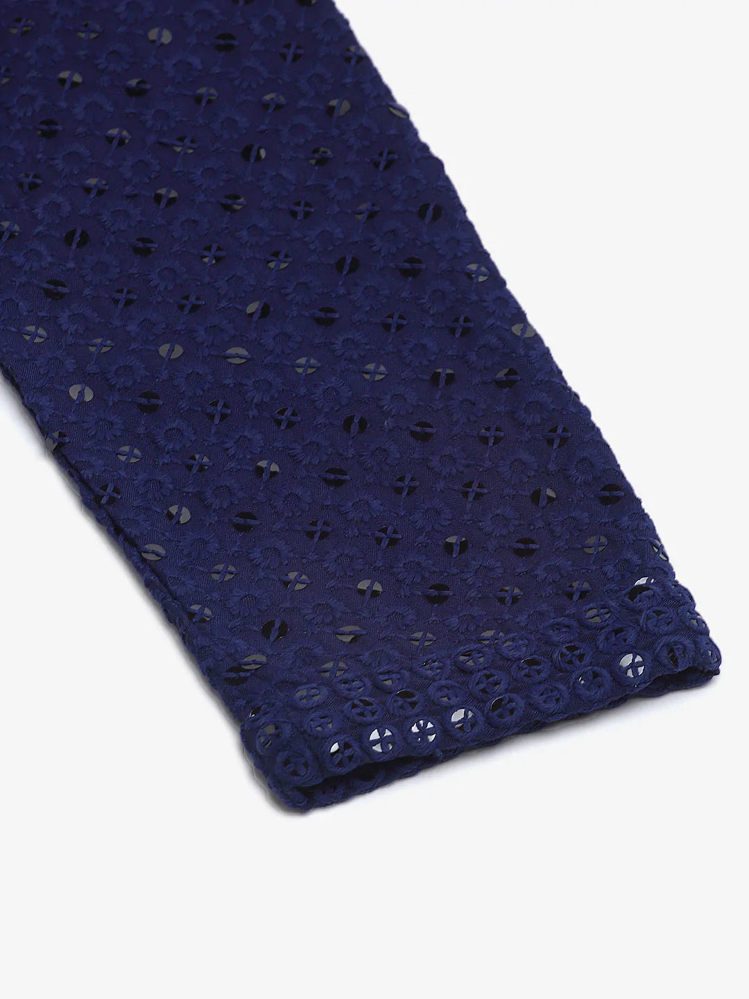Jompers Men's Navy Blue Chikankari Embroidered and Sequence Kurta Only