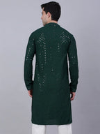 Jompers Men's Olive Green Chikankari Embroidered and Sequence Kurta Only