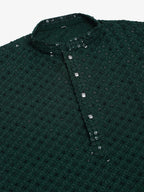 Jompers Men's Olive Green Chikankari Embroidered and Sequence Kurta Only