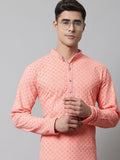 Jompers Men's Peach Chikankari Embroidered and Sequence Kurta