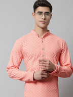 Jompers Men's Peach Chikankari Embroidered and Sequence Kurta